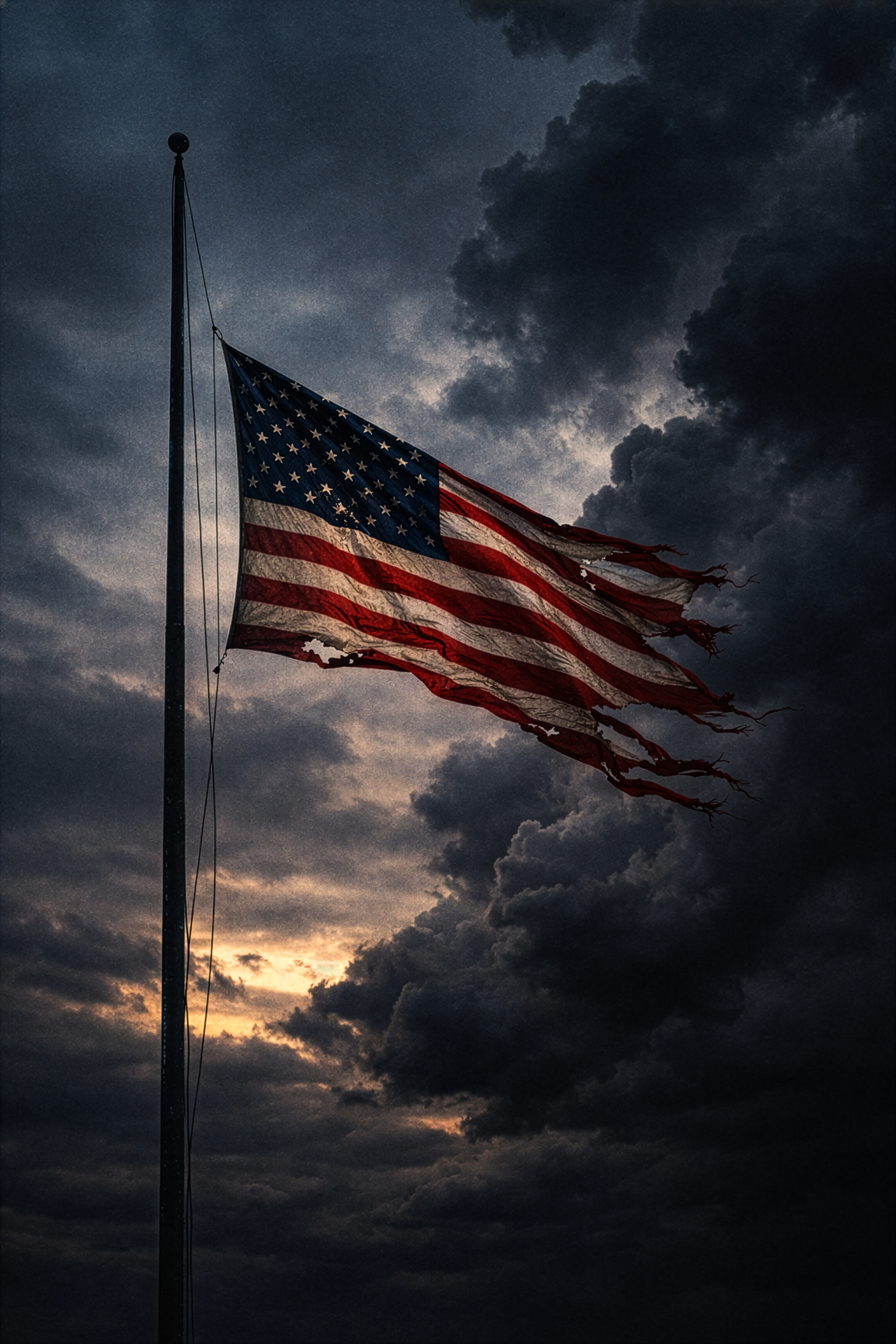 American flag against stormy sky